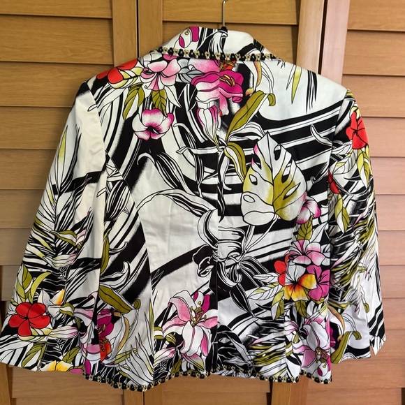 Grace Elements Women's Tropical Floral Blazer Jacket Rhinestone Crystal Button - Picture 6 of 6